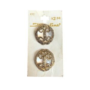 Vintage 1980s Streamline Mother of Pearl Look Gold Tone Buttons NOS On Card